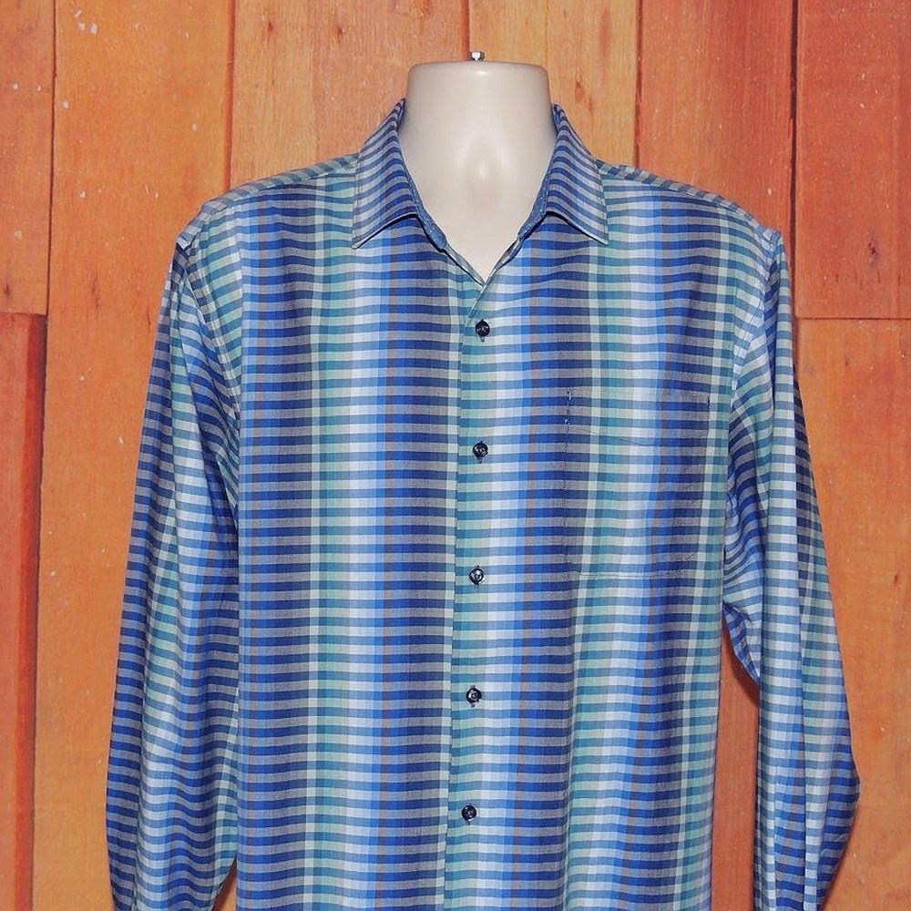 Tommy Bahama Stunning Long Sleeve All Cotton Button Down Mens Shirt Sz L Mint